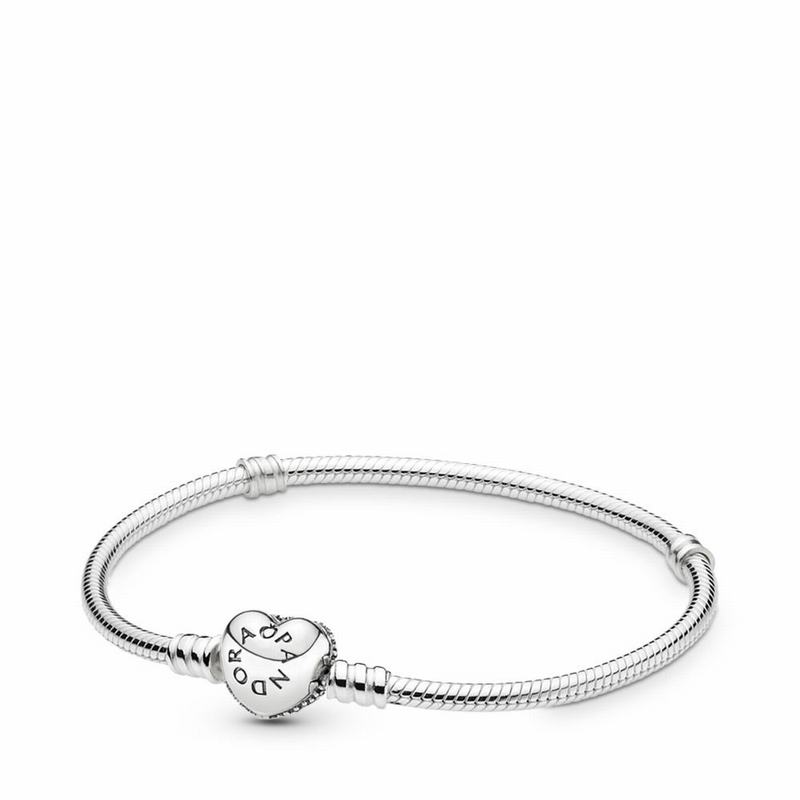 Pandora Australia Moments Sparkling Heart & Snake Chain Bracelet - Sterling Silver | IUFMBL472